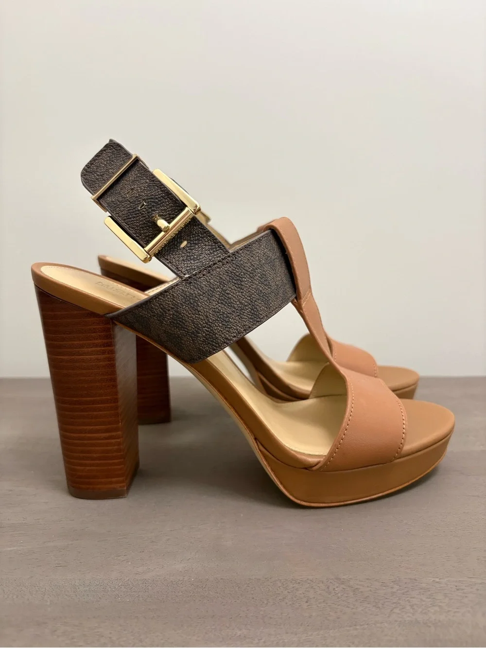 Michael Kors Tan and Dark Brown Platform Block-Heel Sandals